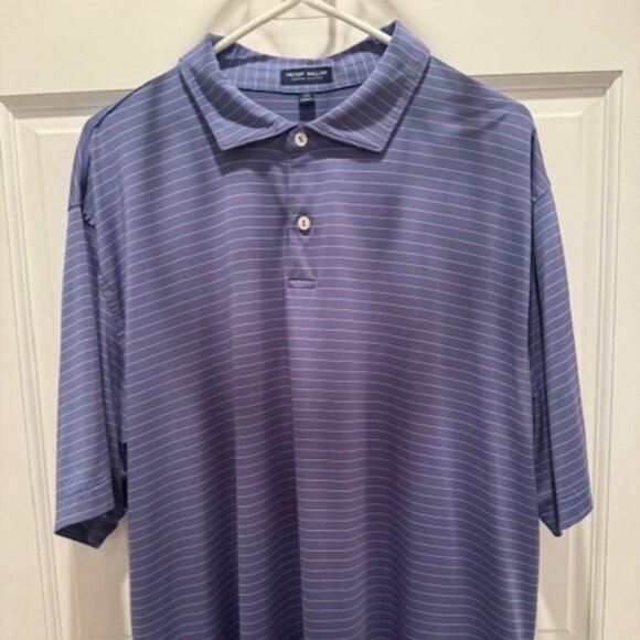 Men's XXL Peter Millar crown Crafted Blue/Pink Stripe Performance Polo - Picture 2 of 2